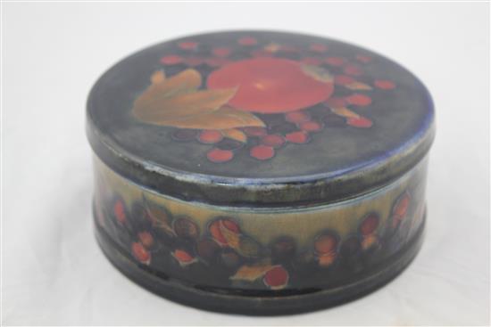 A William Moorcroft pomegranate circular box and cover, c.1920, 16cm